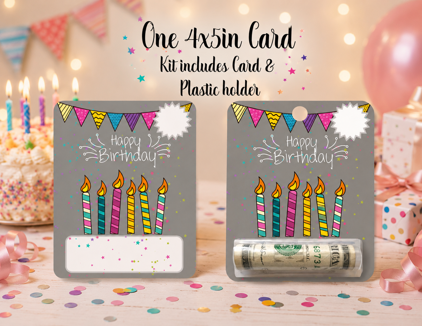 Birthday Money Holder Card, 4x5 Cash Gift Card with Plastic Holder, Fun Birthday Cash Gift