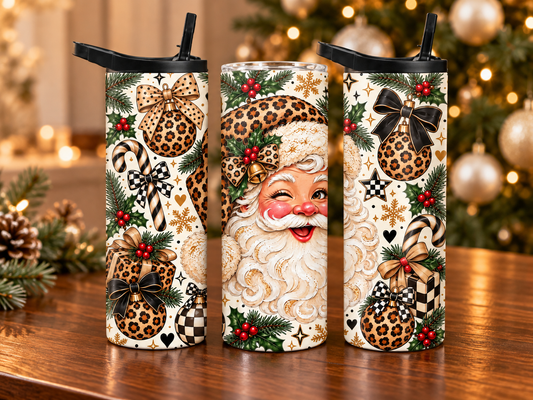 Leopard Print Santa Christmas Tumbler