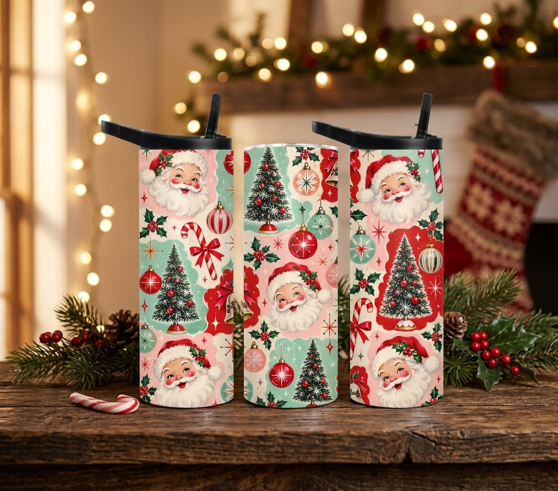 Retro Santa Christmas 20oz Duo Lid Tumbler | Vintage Holiday Cup