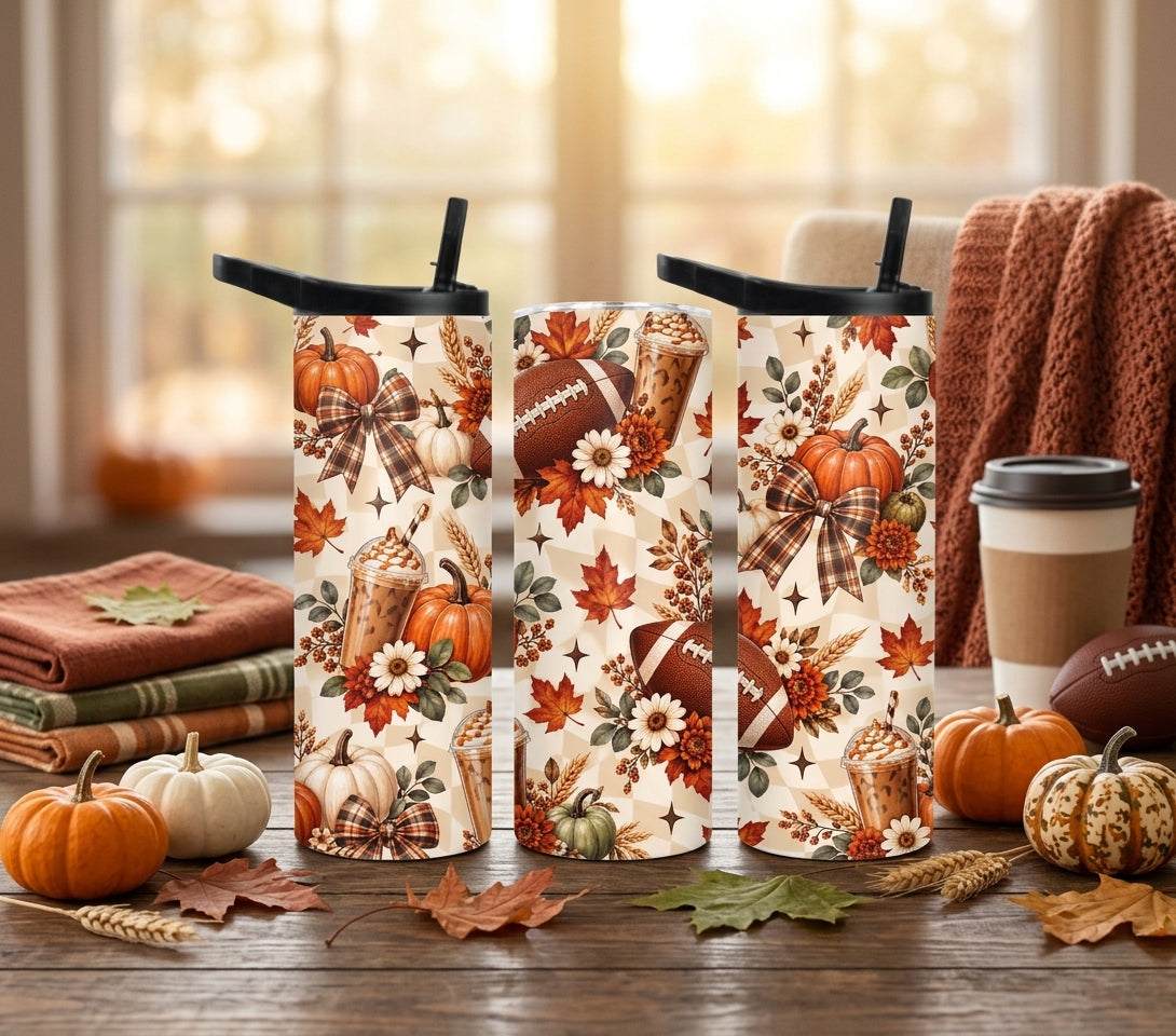 Fall Football Pumpkin 20oz Duo Lid Tumbler | Cozy Autumn Coffee Cup