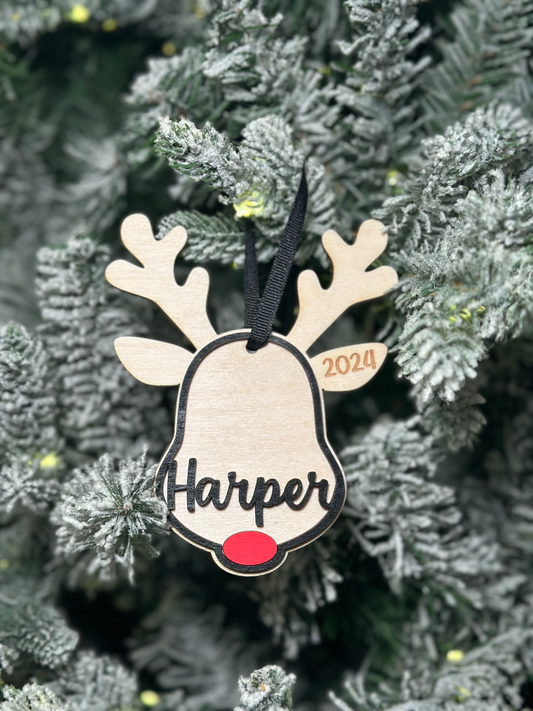 Personalized Reindeer Ornament or Stocking Name Tag