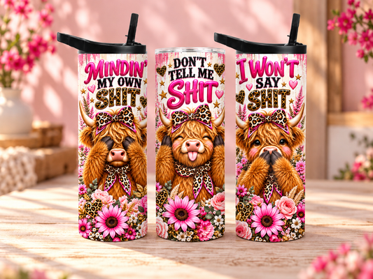Sassy Highland Cow 20 oz Duo Lid Tumbler | Pink Leopard Western Cowgirl Cup