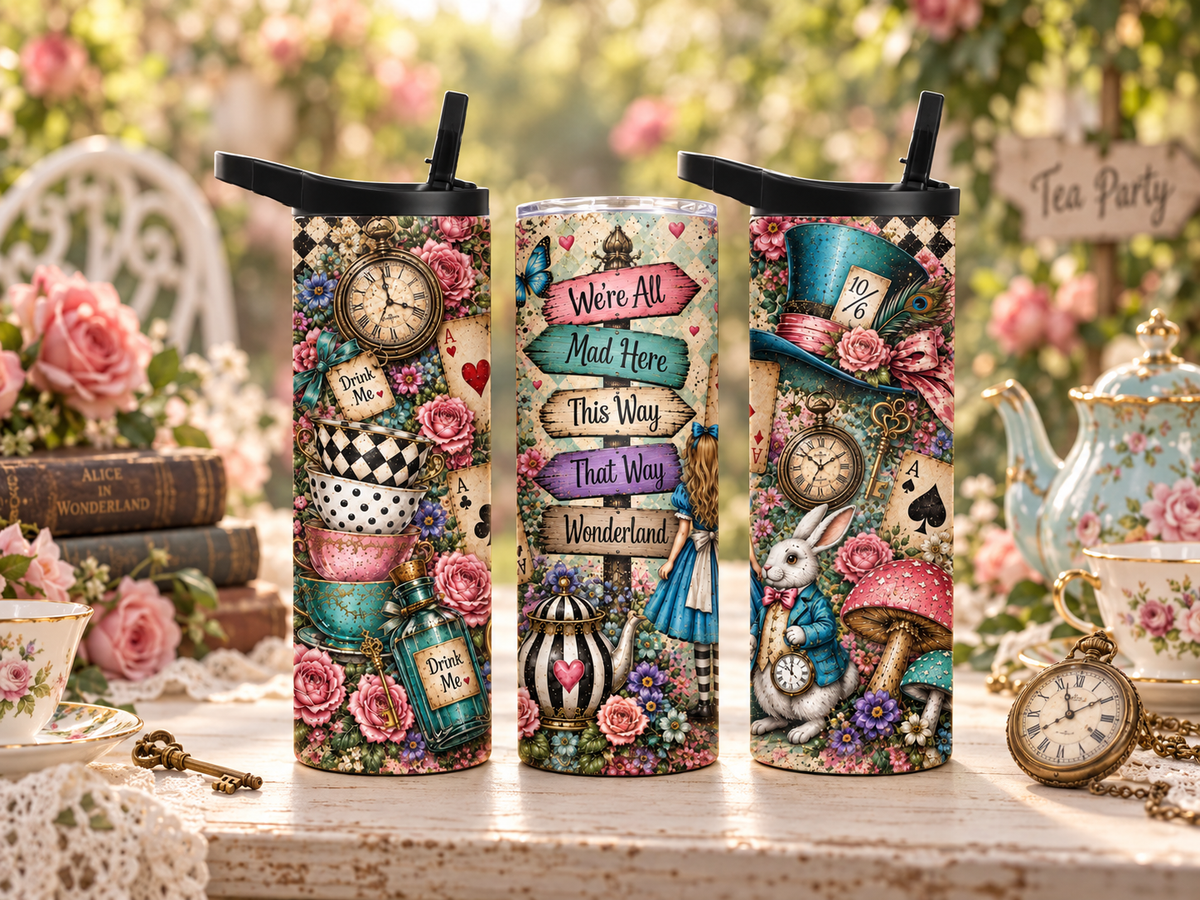 Whimsical Tea Party 20oz Duo Lid Tumbler | Vintage Storybook Floral Cup